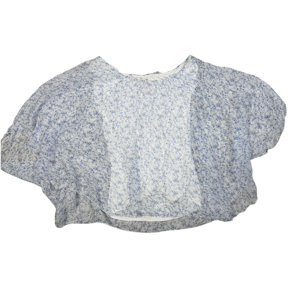 Marina Gigli Blouse Womens Small Blue Floral Silk Off Shoulder Made In Italy - Picture 6 of 11
